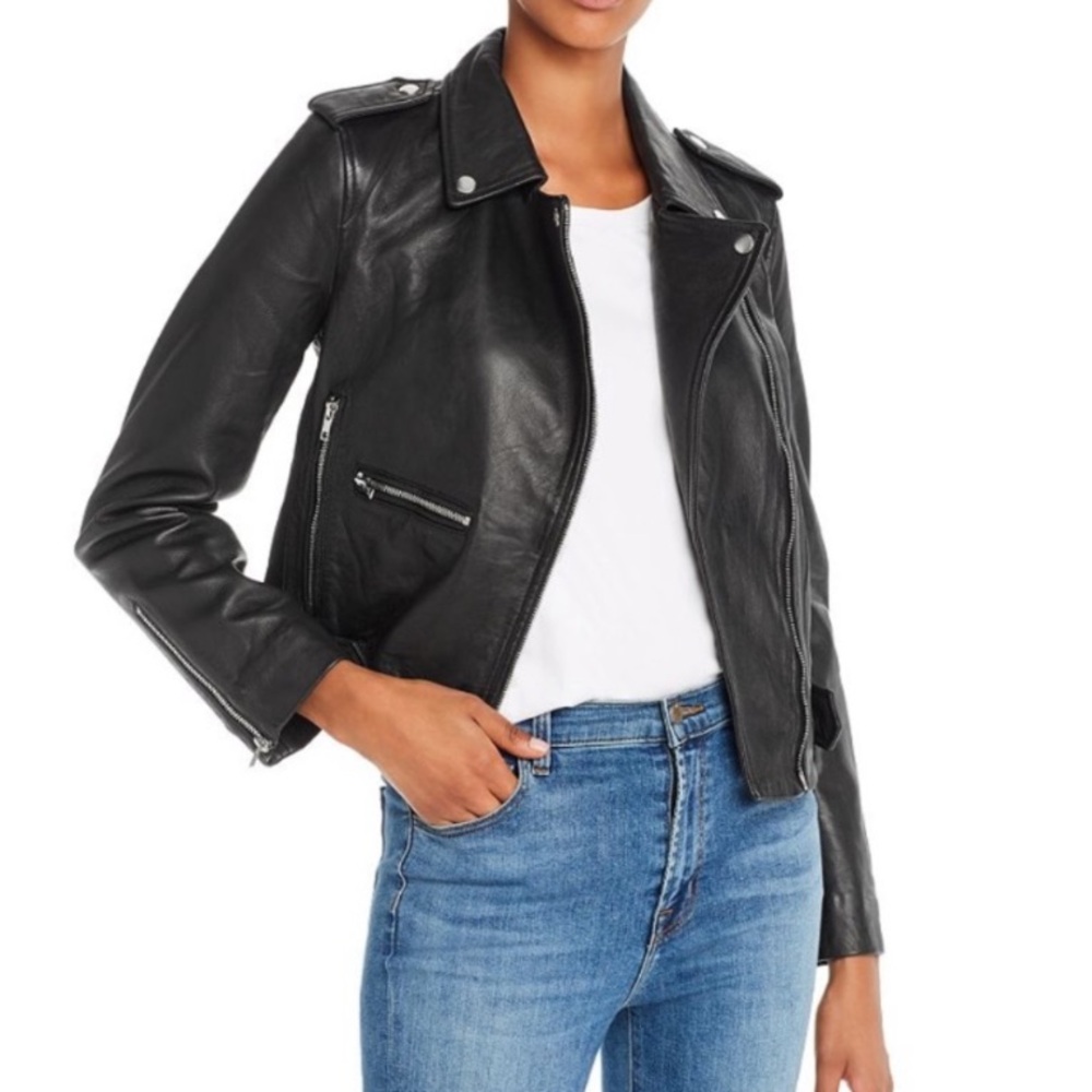 NWT Hudson leather motorcycle jacket Sz xsmall $795 buckle details host pick!